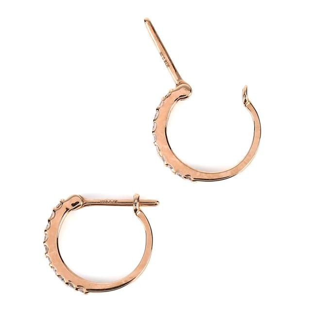 18金 フープピアス ダイヤモンド 0.1ct ピンクゴールド 1.1×10.5mm 