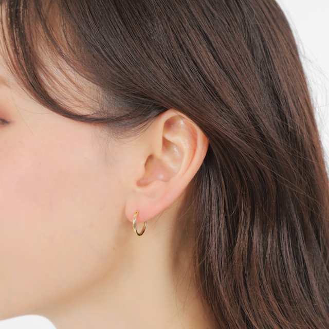 18金 フープピアス 14×1.6mm 両耳 イエローゴールド リング ピアス ...