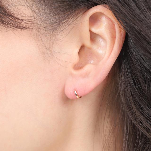 18金 フープピアス 幅広 小さめ ピンクゴールド 7.5×1.3mm メンズ レディース 両耳 リング ピアス_4