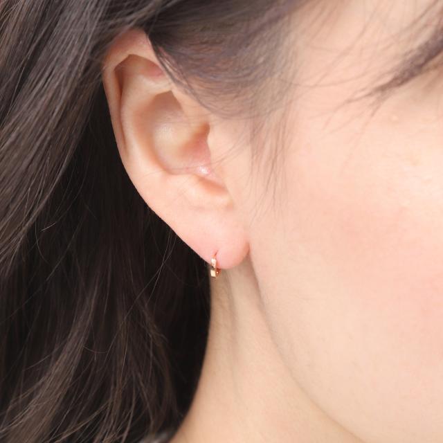 18金 フープピアス 幅広 小さめ ピンクゴールド 7.5×1.3mm メンズ レディース 両耳 リング ピアス_5