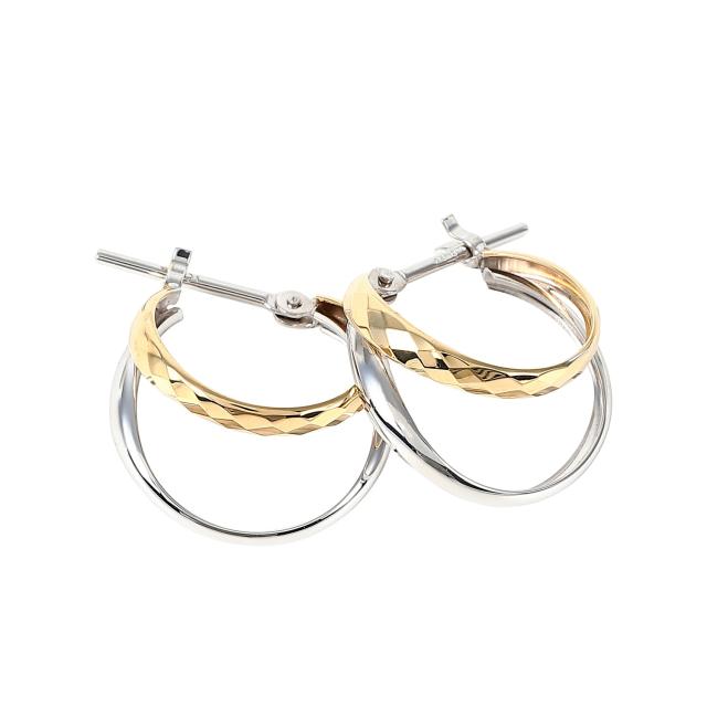 14金 フープピアス 両耳 デザイン ひねり ゴールド × ホワイトゴールド リング ピアス_3