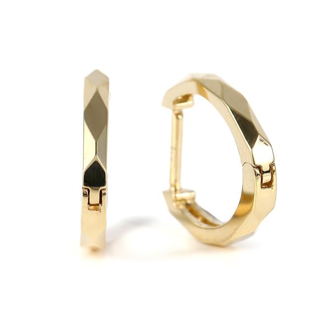18金 フープピアス ダイヤ カット 両耳 メンズ レディース ゴールド リング アクセサリー_2