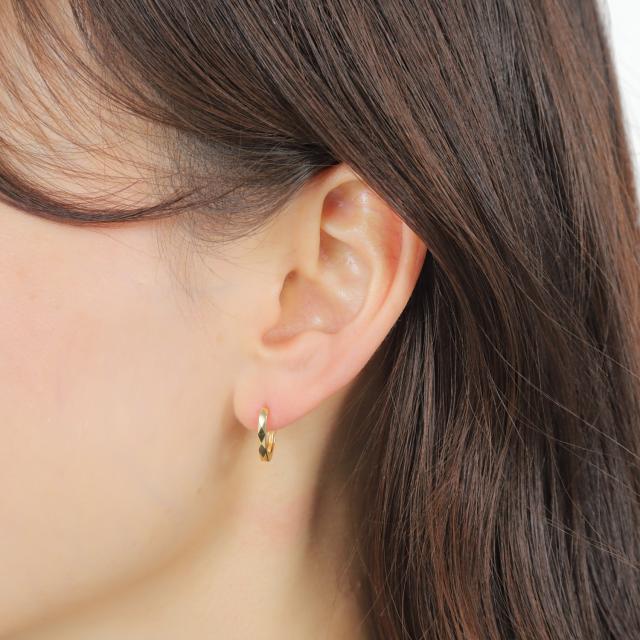18金 フープピアス ダイヤ カット 両耳 メンズ レディース ゴールド リング アクセサリー_5