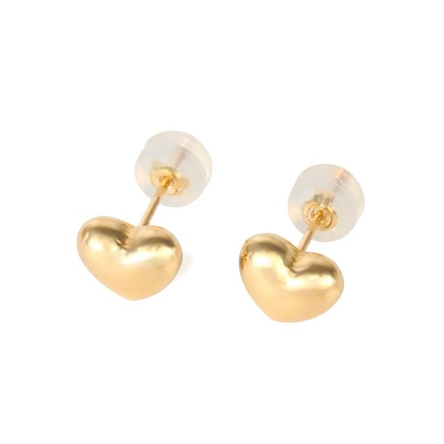 18金 ピアス ぷっくり ハート (L) ゴールド レディース セカンドピアス 両耳 アクセサリー_2