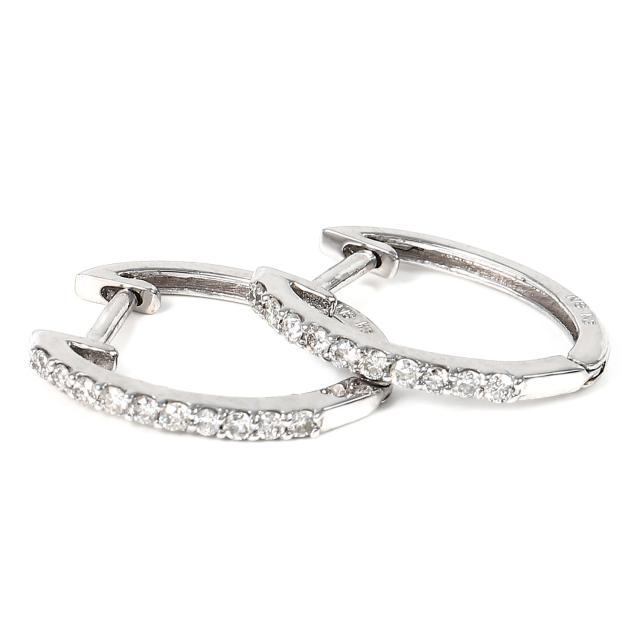 18金 フープピアス ダイヤモンド 0.07ct 両耳 ホワイトゴールド リング ピアス アクセサリーの通販は