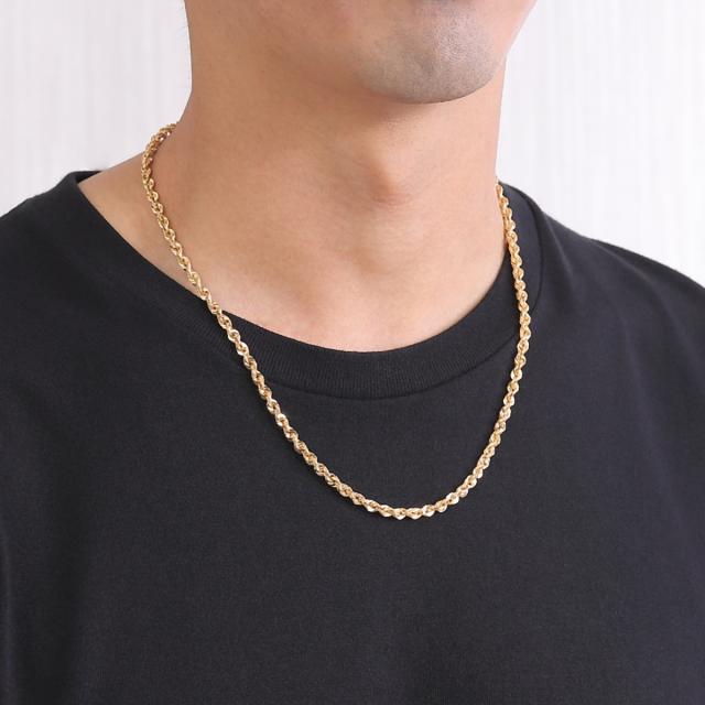 18K 仕上げ　刻印入 ロープチェーン ツイスト　ネックレス　50cm ツイストチェーンネックレス 細身 2色 ゴールド 18KGP シルバー