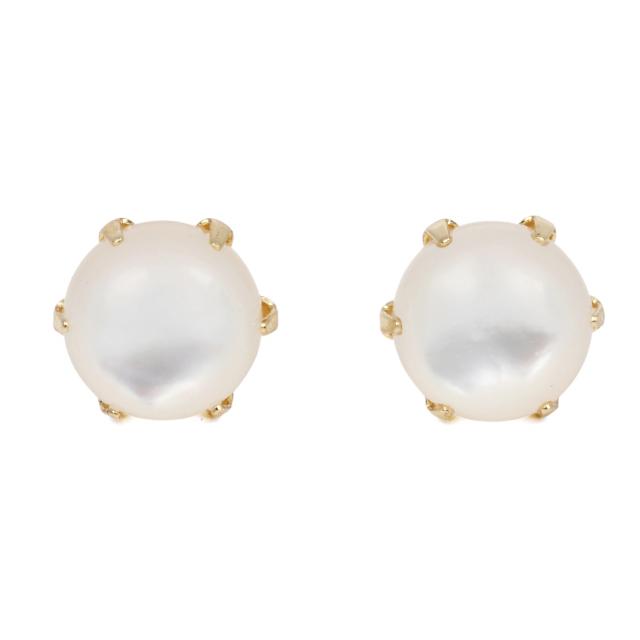 18金 ピアス マザーオブパール ラウンド 5粍 レディース 両耳 18k k18 ゴールド 付属品