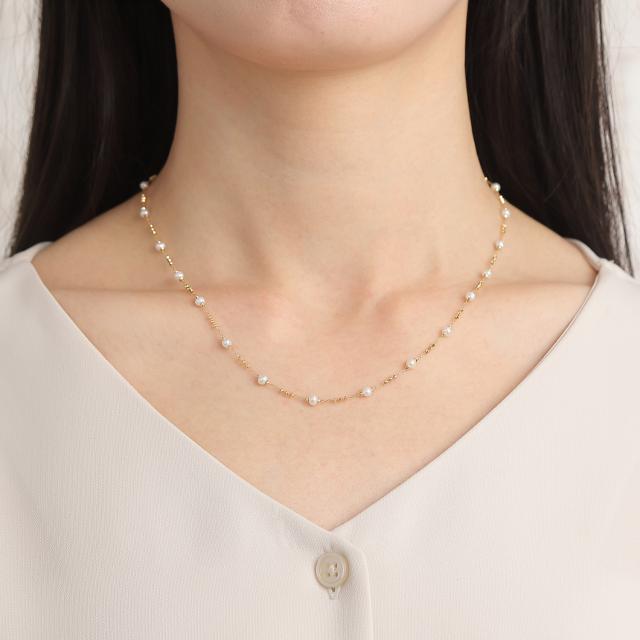 18金 パール ステーションネックレス レディース ゴールド 45cm 