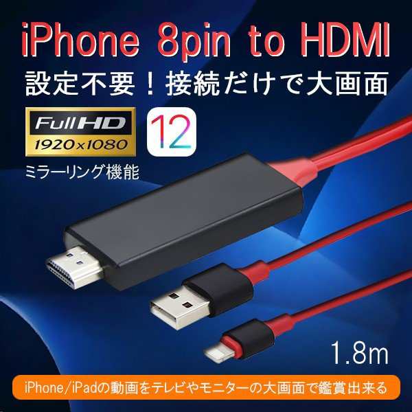 iPhone HDMI 変換 アダプタ ケーブル HDTV ミラーリング テレビ接続 