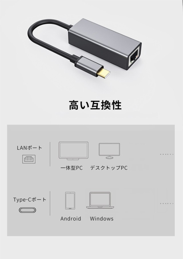 USB Type-C to Gigabit 有線LAN IPV6 変換アダプタ LANポート ギガビット 高速通信 Windows10 Mac  イーサネットアダプターの通販はau PAY マーケット - ELUK SHOP