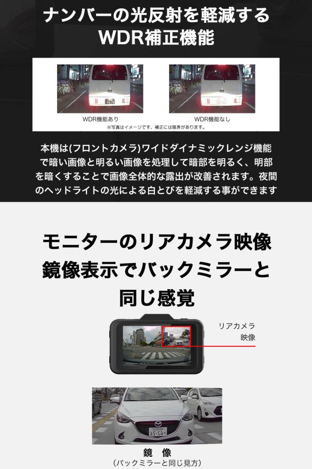 ＼在庫わずか OFFクーポン ／【ランキング1位 着レビュープレゼント】 ドライブレコーダー 前後2カメラ 前360万画素 後200万画素 ドラレコ フルHD 高画質 GPS搭載 WDR 駐車監視 対応 広角 ノイズ対策済 LED信号機対策 人気 簡単 取り付け 送料無料 型番HDR-w200L_6