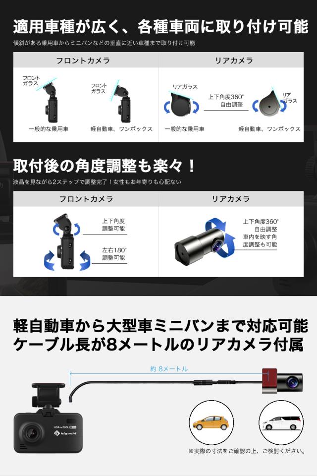 ＼在庫わずか OFFクーポン ／【ランキング1位 着レビュープレゼント】 ドライブレコーダー 前後2カメラ 前360万画素 後200万画素 ドラレコ フルHD 高画質 GPS搭載 WDR 駐車監視 対応 広角 ノイズ対策済 LED信号機対策 人気 簡単 取り付け 送料無料 型番HDR-w200L_10