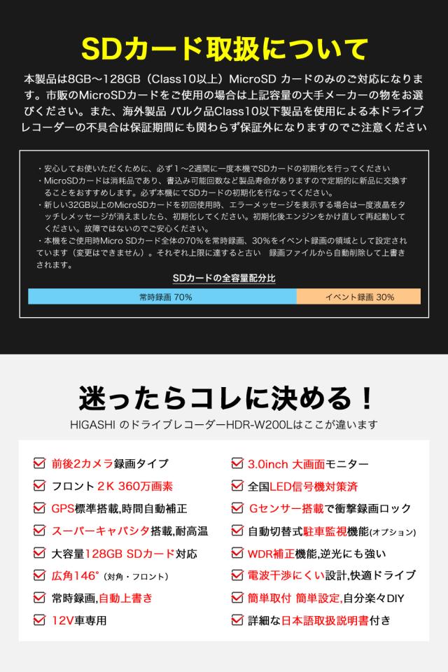 ＼在庫わずか OFFクーポン ／【ランキング1位 着レビュープレゼント】 ドライブレコーダー 前後2カメラ 前360万画素 後200万画素 ドラレコ フルHD 高画質 GPS搭載 WDR 駐車監視 対応 広角 ノイズ対策済 LED信号機対策 人気 簡単 取り付け 送料無料 型番HDR-w200L_16