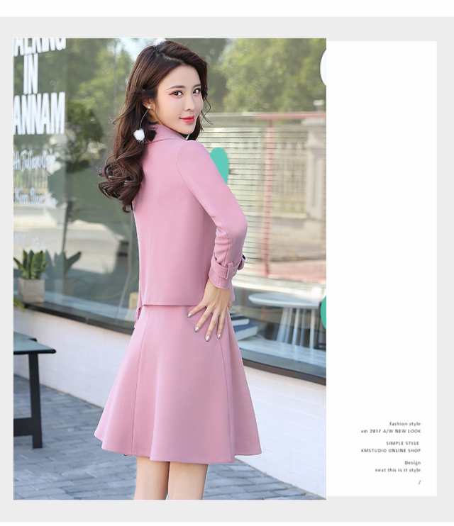 スーツ　セットアップ　ジャケット　スカート　フレア　ミニ丈　春　ピンク　フォーマル　入学式　大きいサイズ　#0751