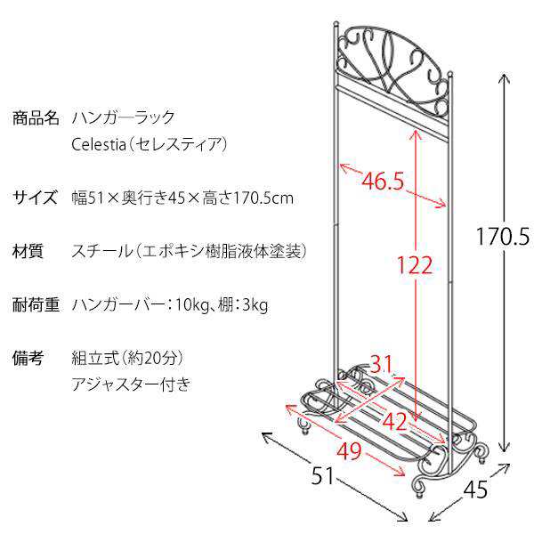 ハンガーラック アイアン アイアンハンガー パイプハンガー ハンガー 洋服掛け 組立 Celestia（セレスティア）