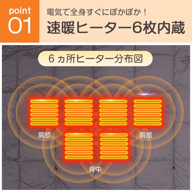 電気毛布 電気ひざ掛け 5WAY仕様 6箇所発熱 3段階温度調節 掛け着る ...