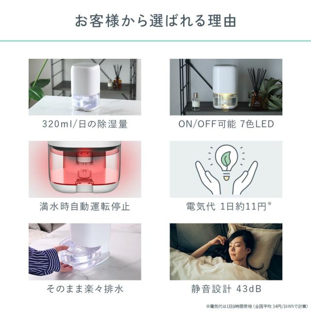 除湿機 除湿機小型 ペルチェ式 除湿器 コンパクト 【1年保証/満水自動