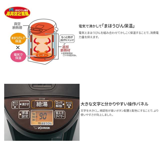 象印 ZOJIRUSHI ポット CV-GB22-TA CV-GB電気 2.2L マイコン沸とう VE電気まほうびん 優湯生 魔法瓶 湯沸しポット 保温 2.2l 電気まほうびん 新生活 プレゼント 湯沸かし_1