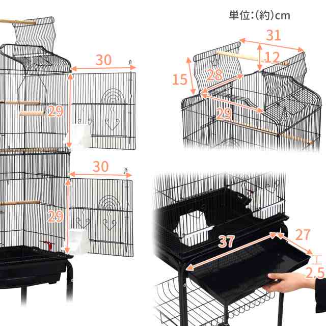 鳥かご 大型 止まり木 餌入れ セキセイインコ スタンド キャスター付き ...