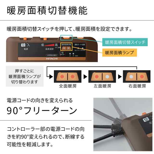 日立 ホットカーペット 2畳用 防ダニ 電力1/2機能 折りたたみ オフタイマー 暖房面積切替 電気カーペット 本体 本体のみ 176×176cm  の通販はau PAY マーケット - Regolith | au PAY マーケット－通販サイト