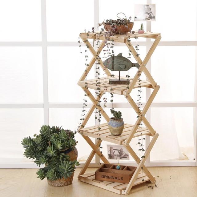 折り畳み式 4段 木製ラック ウッドラック 多機能 インテリア