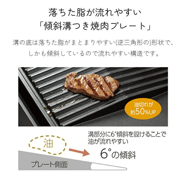 象印 ホットプレート EA-KE20 やきやき 傾斜溝 焼肉プレート パエリア パスタ すき焼き シンプル プレート ワイド お好み焼き 丈夫 長持ち 耐久性 高い 温度調節プラグ 本体ガード 安心 安全 分解 丸洗い 2.5ｍ ロングコード_1