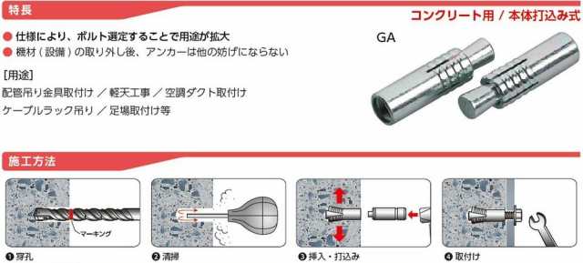 サンコーテクノ グリップアンカー Ga 30 W3 8 全長40mm 1本 スチール製 三価クロメート処理 コンクリート用 本体打込み式 3分 さんぶ の通販はau Pay マーケット 天結market W店