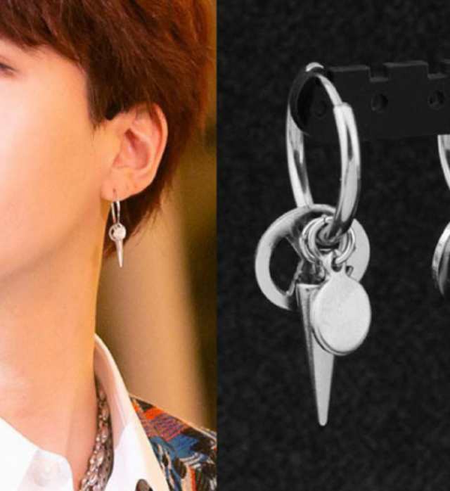 ピアス メンズ レディース BTS 防弾少年団 SUGA シュガ 着用 デザイン フープピアス スパイク 2個セット 両耳セット 送料無料 ユンギ  bts