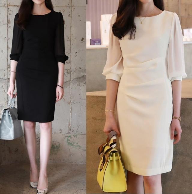 シースルー袖ワンピースドレス 上品な2カラー 結婚式 韓国ファッションの通販はau Pay マーケット Seoul Days