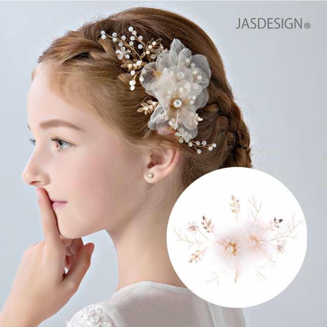 ヘッドドレス バレッタ 花 ウェディング 金 白 ヘアアクセサリー 結婚