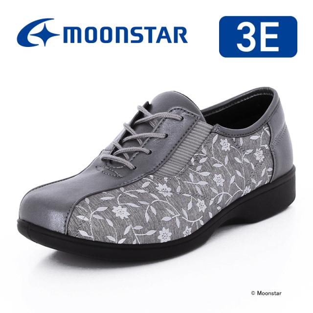 送料無料 ムーンスター スニーカー 介護・リハビリ コンフォートシューズ らくらく L007 シルバー 日本製 ロングセラー やわらか設計 つま先ゆったり ノンマーキング 撥水 つまずき防止 軽量 高齢者 リハビリ 介護 母の日