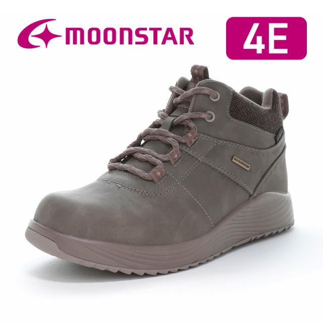 ★9月発売★ 秋冬新作★ 送料無料 ムーンスター レディース ウインター シューズ スニーカー SPLT FGL99 グレージュ 雪、凍りでも滑りにくい ファンクショングリップ ハイカット ガラス防滑 防水 幅広 甲高 ワイド 通勤 通学 ファスナー グレイ