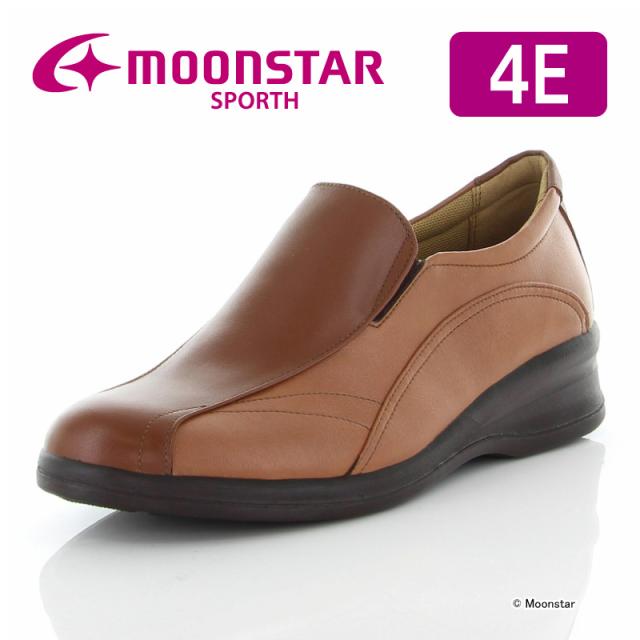 送料無料 ムーンスター スポルス レディース コンフォート シューズ SPS7033 ブラウンコンビ moonstar SPORTH 日本製 スニーカー 本革 幅広4E 軽い 防滑 国産 軽量 天然皮革 母の日
