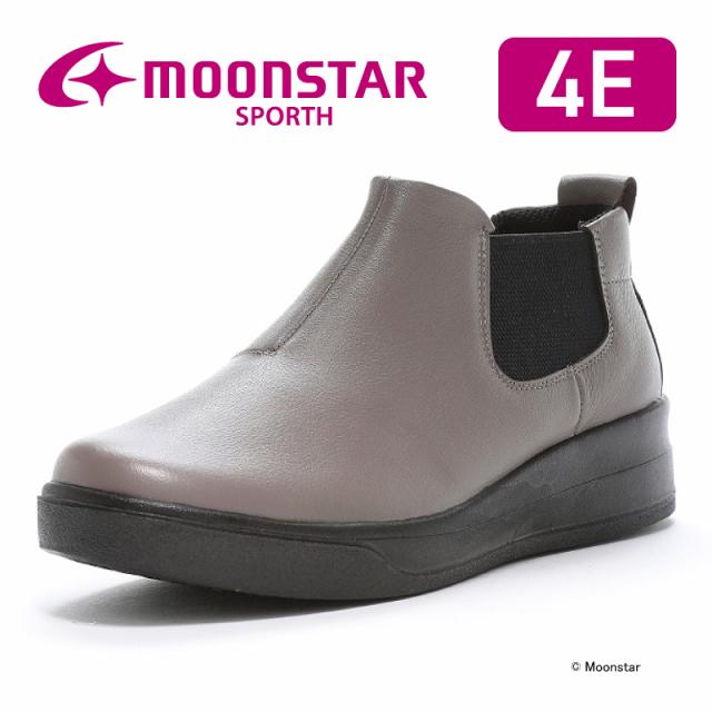 送料無料 ムーンスター スポルス レディース スニーカー SP9006 グレイ 日本製コンフォートシューズ 幅広4E 国産 天然皮革 ワイド設計 衝撃吸収 べステック 足なり設計 撥水 軽量 靴 シューズ