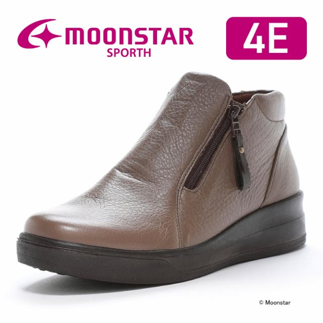 送料無料 ムーンスター スポルス レディース スニーカー SP9007 モカ 日本製コンフォートシューズ 天然皮革 国産 ワイド設計 幅広4E 衝撃吸収 足なり設計 撥水 軽量 靴 シューズ