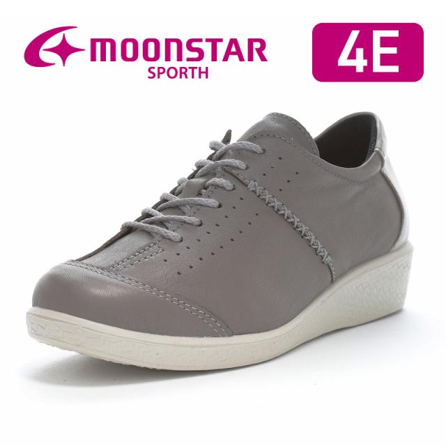 秋冬新作 送料無料 ムーンスター レディース スニーカー スポルス  SP2401 グレイ 4E 幅広 甲高 むくんだ時も楽楽 日本製コンフォートシューズ　国産 革靴 天然皮革 軽量設計 衝撃吸収 ファスナー