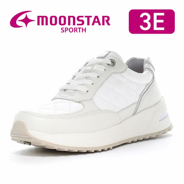 送料無料 ムーンスター スポルス  レディース SP0801 スムースホワイト ソフトな履き心地の厚底スニーカー 外反母趾サポートインソール 靴 シューズ 天然皮革 衝撃吸収 抗菌防臭 撥水