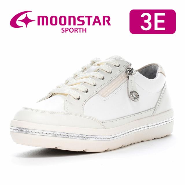送料無料 ムーンスター スポルス  レディース SP0711 ホワイト ソフトな履き心地のスニーカー 外反母趾サポートインソール 靴 シューズ 天然皮革 衝撃吸収 抗菌防臭 撥水 軽量