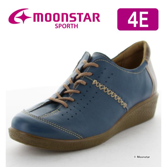 送料無料 ムーンスター スポルス レディース カジュアルコンフォートシューズ 靴 SP2401 ブルーコンビ 本革 国産 コンフォートシューズ 母の日