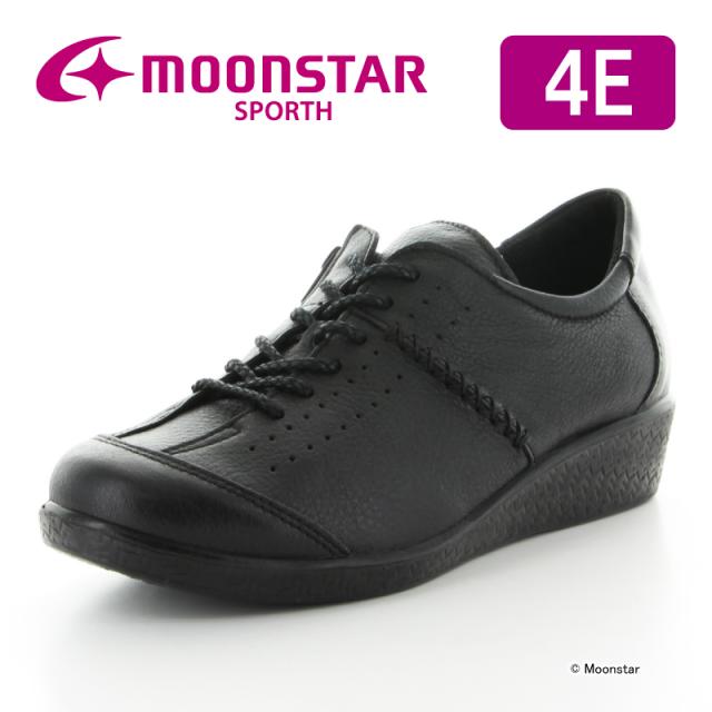 送料無料 ムーンスター スポルス レディース カジュアルコンフォートシューズ 靴 SP2401 ブラック 本革 国産 幅広 4E コンフォートシューズ 母の日