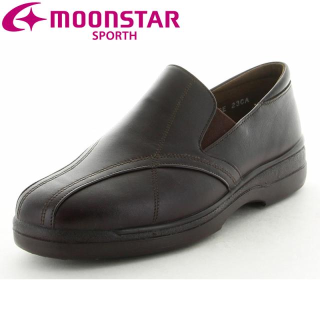 送料無料 ムーンスター スポルス レディース スニーカー 日本製 カジュアル コンフォートシューズ SP7530 ダークブラウン 柔らかい スリッポン moonstar SPORTH 撥水 本革 天然皮革 日本製 国産 軽い 幅広4E 靴