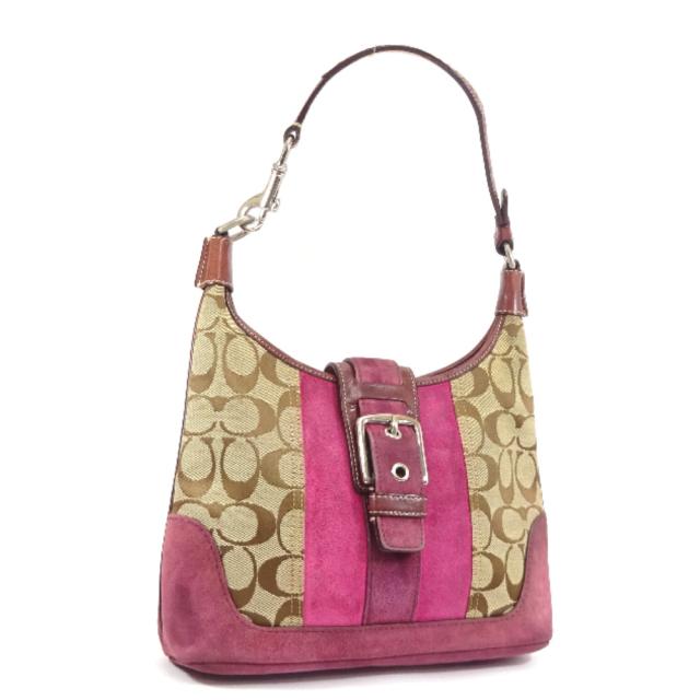 中古 Coach コーチ シグネチャー ショルダーバッグ レディース ベージュ ピンク キャンバス レザー 7053の通販はau Pay マーケット ゴールドエコ