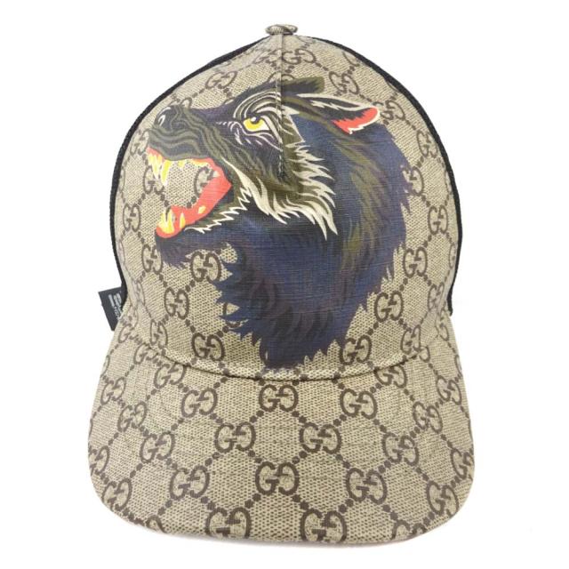 中古 美品 Gucci グッチ Ggスプリーム ウルフ メッシュ キャップ ユニセックス ベージュ ブラック Ggスプリームキャンバスの通販はau Pay マーケット ゴールドエコ