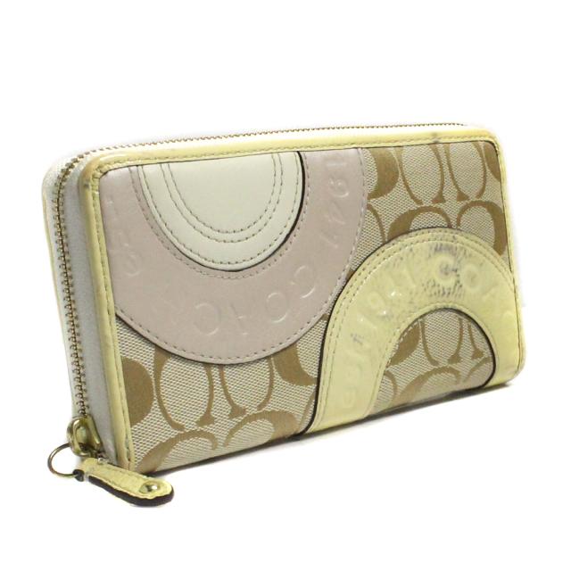 中古 Coach コーチ シグネチャー ラウンドファスナー 長財布 レディース ベージュ キャンバス レザーの通販はau Pay マーケット ゴールドエコ