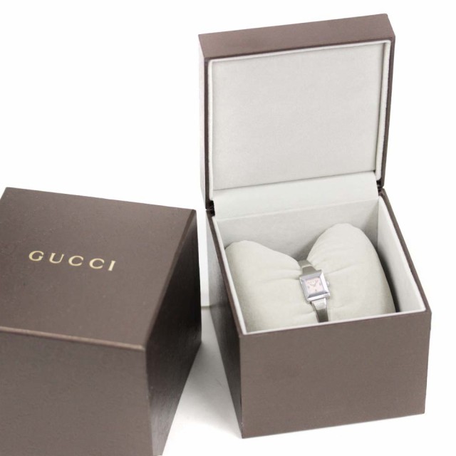 【中古】GUCCI グッチ Gフレーム バングルウォッチ 腕時計 レディース クオーツ ピンクシェル文字盤 シルバー 128.5