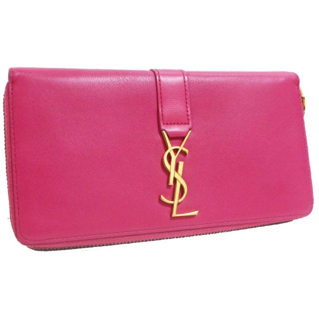 中古 Yves Saint Laurent Rive Gauche イヴサンローランリヴゴーシュ ロゴ Ysl ラウンドファスナー 長財布 レディース ピンク レザー の通販はau Pay マーケット ゴールドエコ