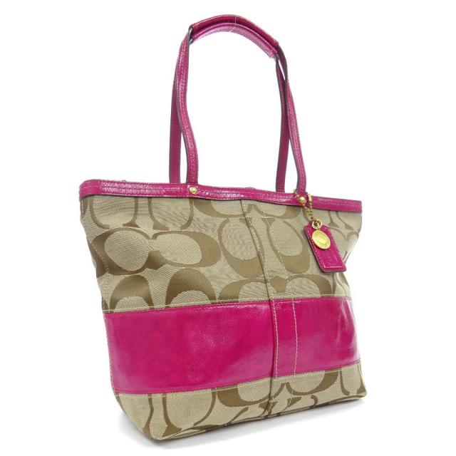 中古 Coach コーチ シグネチャー トートバッグ レディース ベージュ ピンク キャンバス パテントレザー の通販はau Pay マーケット ゴールドエコ