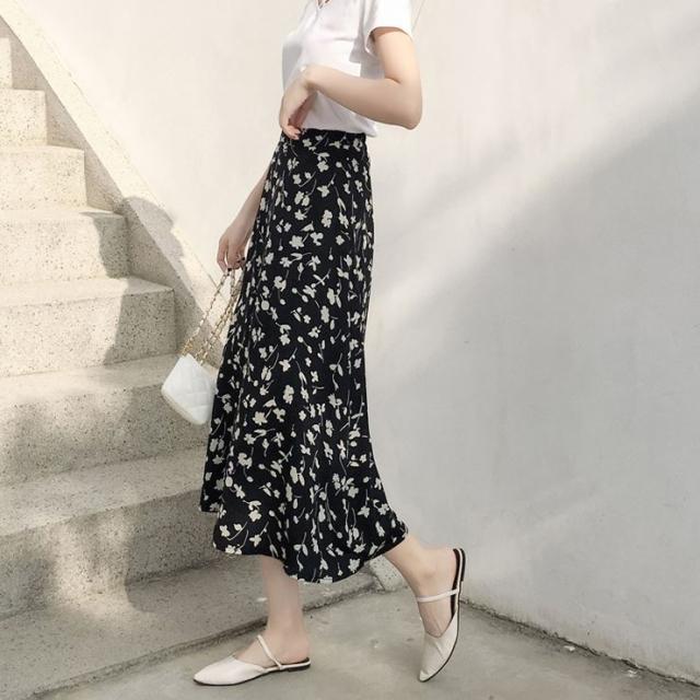 花柄スカート ミモレ丈 ロング Iライン 上品 フェミニン 通勤 ハイ