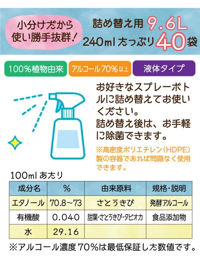 高濃度70％ 9.6L(240ml×40) 業務用 アルコール エタノール 消毒液 アルコール除菌 アルコール消毒液 消毒用エタノール 除菌エタノール70消毒液 手指消毒 除菌 日本製 消毒用 弱酸性タイプ_7