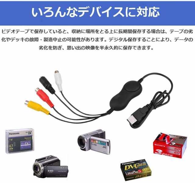 Usb2 0ビデオキャプチャー デジタルデータ化 接続 Pc Dvdダビング ビデオ Vhs テープ Dvd パソコン取り込みの通販はau Pay マーケット オトクラシ